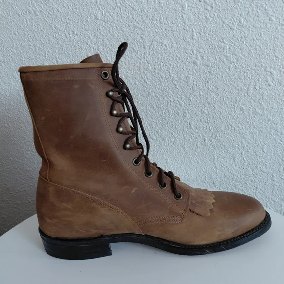 VTG Silver Rebel Brown Leather Lace-Up Boots Fringe Equestrian - Picture 8 of 14